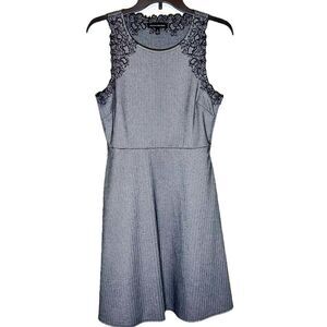 Banana Republic Embroidered A Line Black White Herringbone Dress Office Siren 6